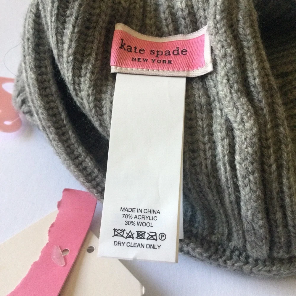 KATE SPADE NEW YORK POINTY BOW WOOL BLEND BEANIE GREY OS NWT